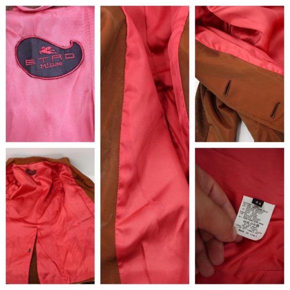 ETRO pant suit women's 44 32x33 two piece tweed silk trim brown wool blend - Picture 16 of 16